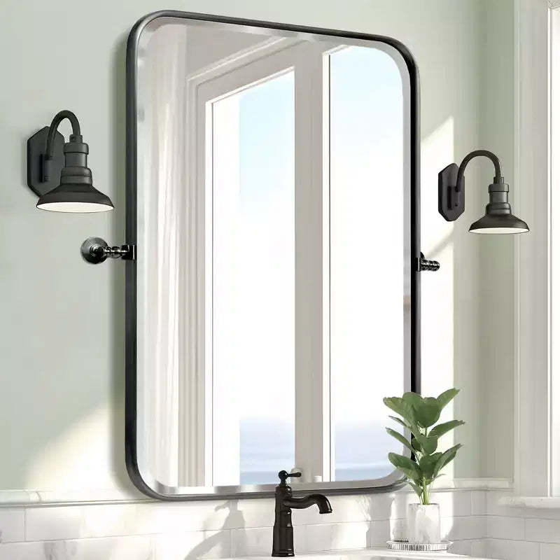 Dovelina Rectangle Metal Frame Bathroom Vanity Mirror Pivot Wall Mirror