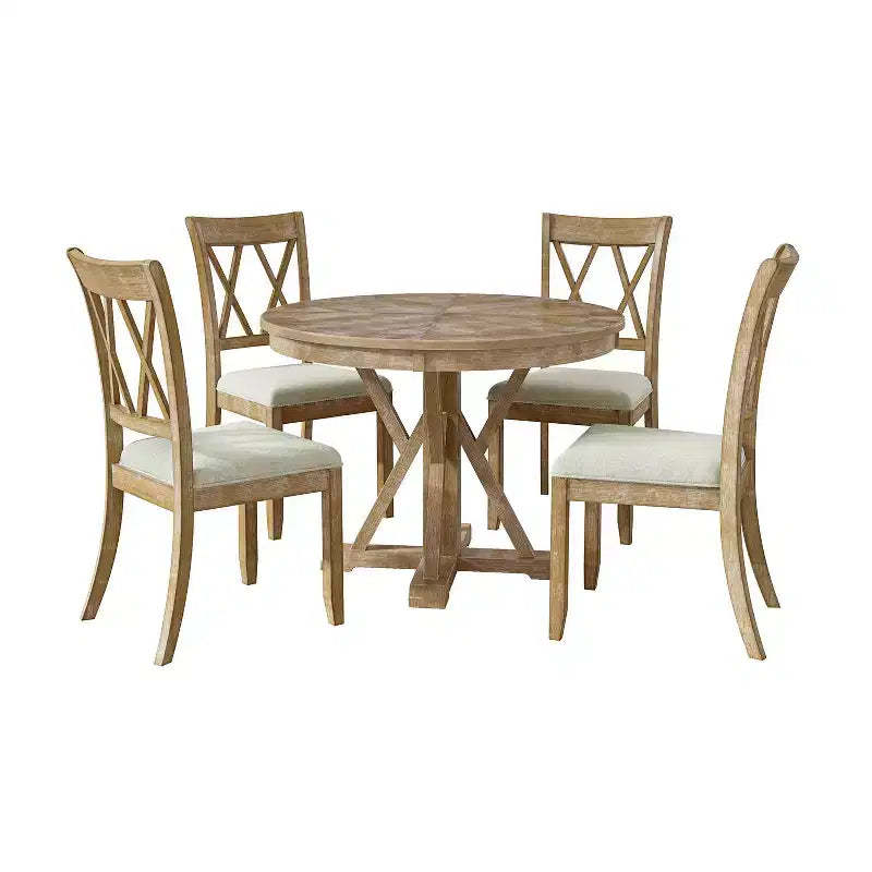 Noelia 5-Piece Round Natural Dining Set with 4 Chairs and Round Table| ART OF LIVING DESIGNS-Natural