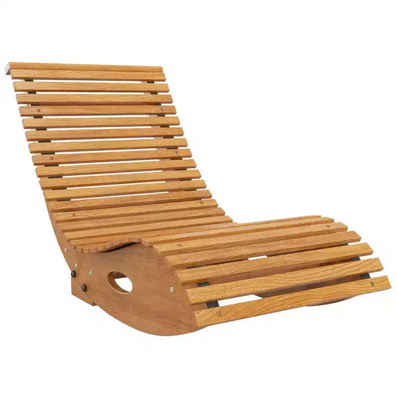 Outsunny Slatted Seat Outdoor Rocking Chair, Wooden Rocking Chair, Light Brown