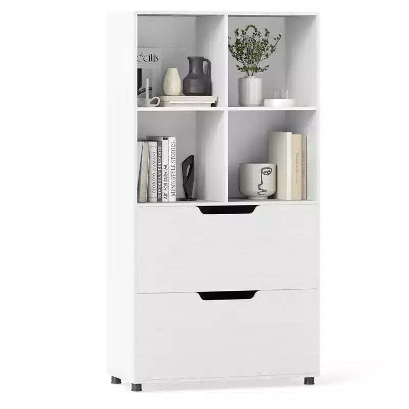 Costway Bookcase with 2 Drawers 4-Tier Open Bookshelf with 4 Storage Cubes for Home Office