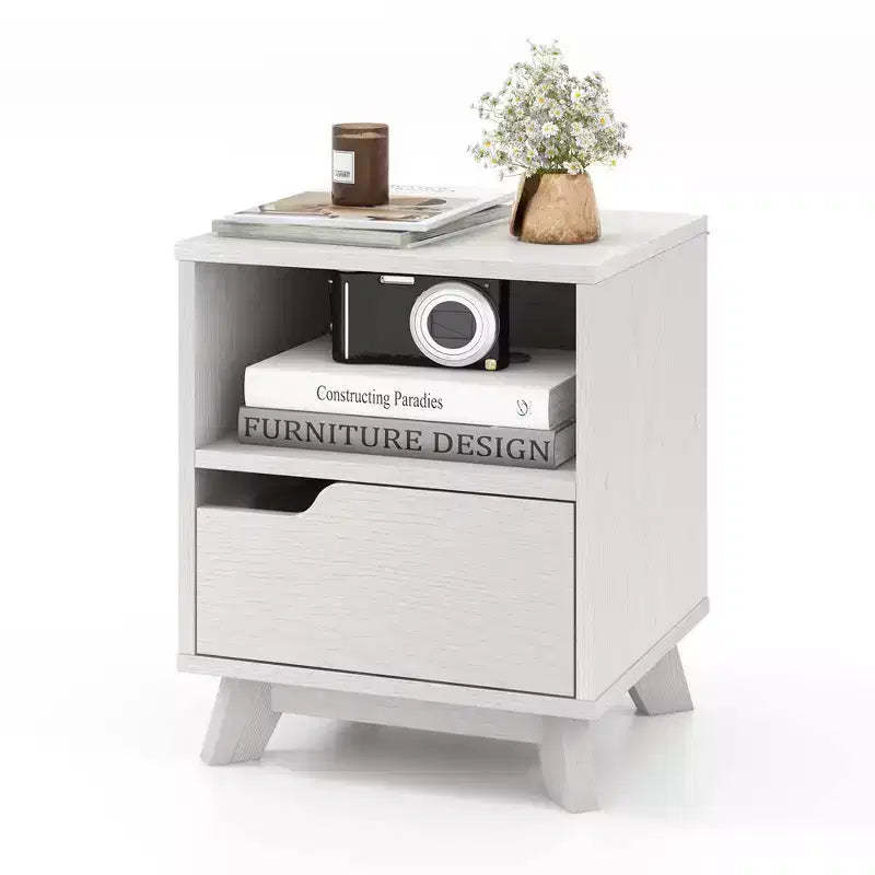 Costway 1/2 PCS Nightstand Sofa Side End Table with Storage Shelf & Drawer Space-Saving White