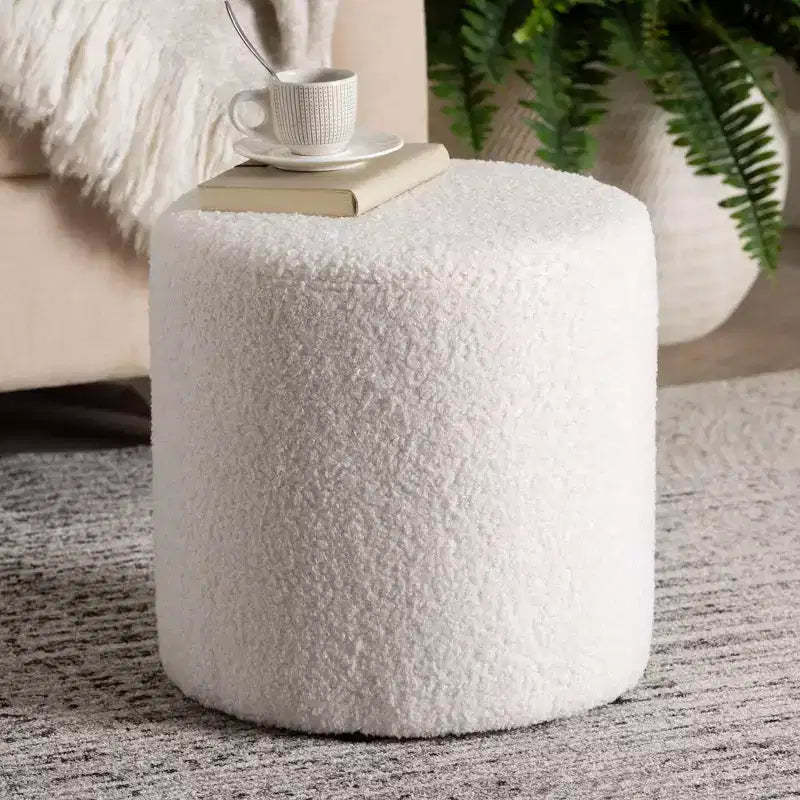 Baxton Studio Tori Modern and Contemporary Ivory Boucle Upholstered Ottoman