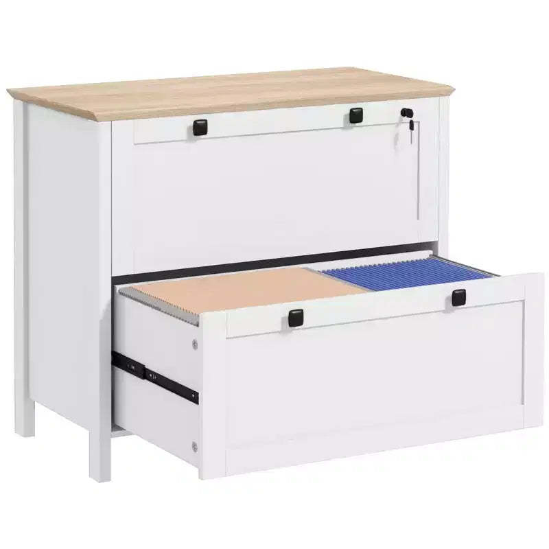 HOMCOM 2 Drawer File Cabinet with Lock, Lateral Filing Cabinet with Keys and Adjustable Hanging Bar for Letter, A4 and Legal Size