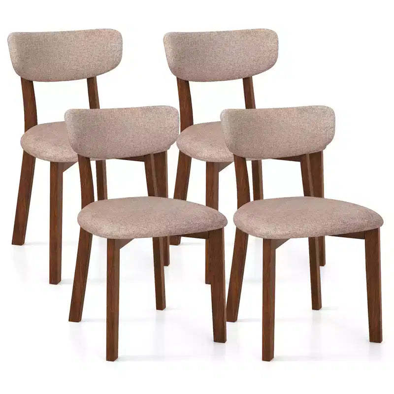 Costway Upholstered Dining Chairs Set of 4 with Solid Rubber Wood Frame, Curved Backrest Brown/Grey