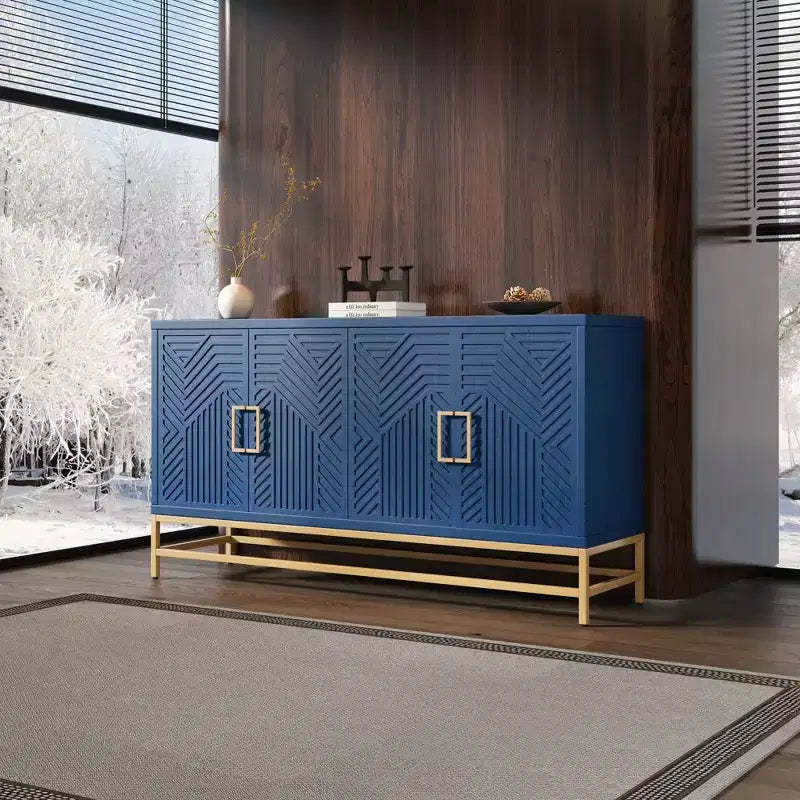 59.8 Retro Style Sideboard, Buffet Storage Cabinet with Adjustable Shelves, Metal Handles and Legs 4M-ModernLuxe