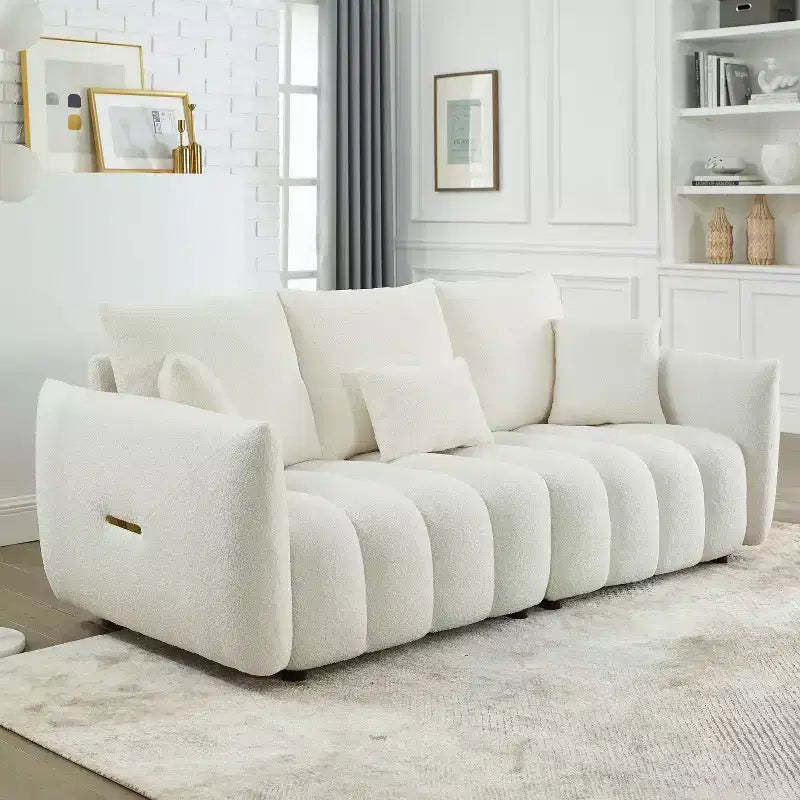 3-seater Upholstered Sofa Couch, Teddy Fabric Sofa with 3 Back Pillows 4M -ModernLuxe