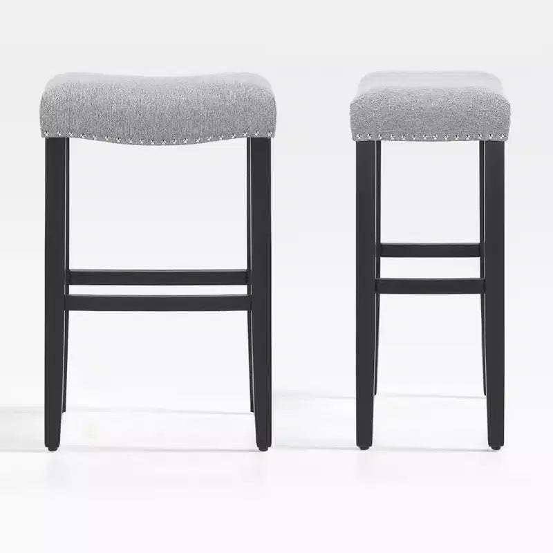 WestinTrends 29 Upholstered Saddle Seat Bar Stool (Set of 2), Black/Gray