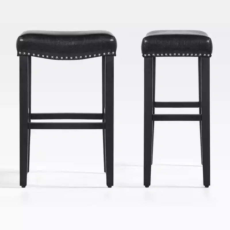 WestinTrends 29 Upholstered Saddle Seat Bar Stool (Set of 2), Black/Black