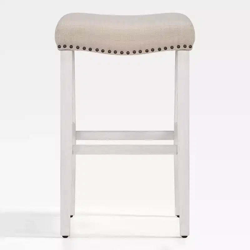 WestinTrends 29 Upholstered Backless Saddle Seat Bar Stool, Antique White/Beige