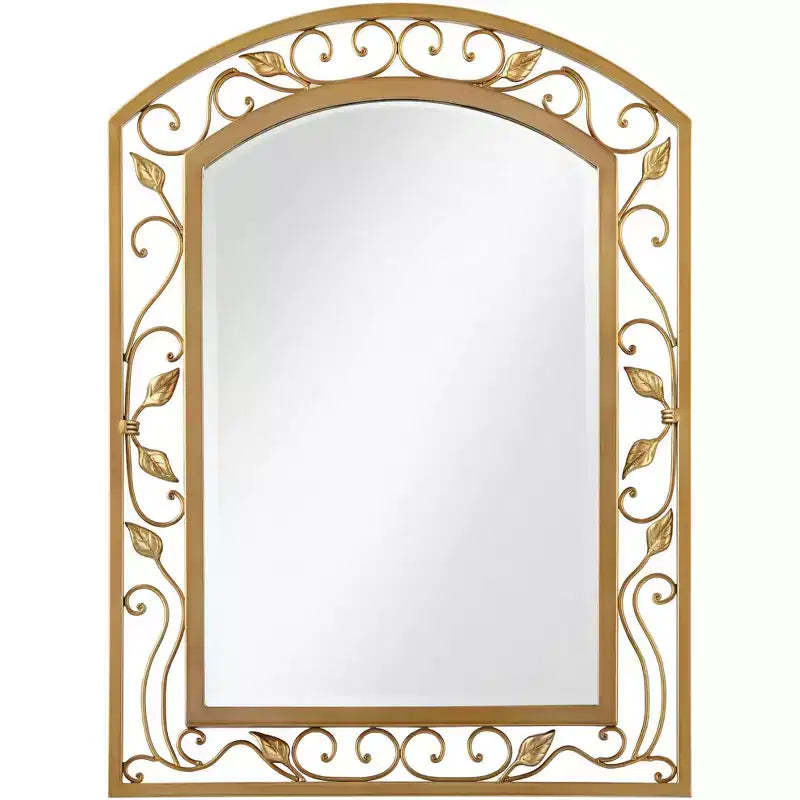 Noble Park Eden Park Arch Top Vanity Wall Mirror Vintage French Beveled Glass Vine Flower Gold Metal Frame 25 Wide for Bathroom