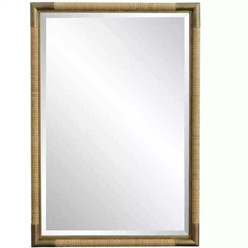 Uttermost Kampar Antiqued Gold and Rattan 22 x 32 Vanity Wall Mirror