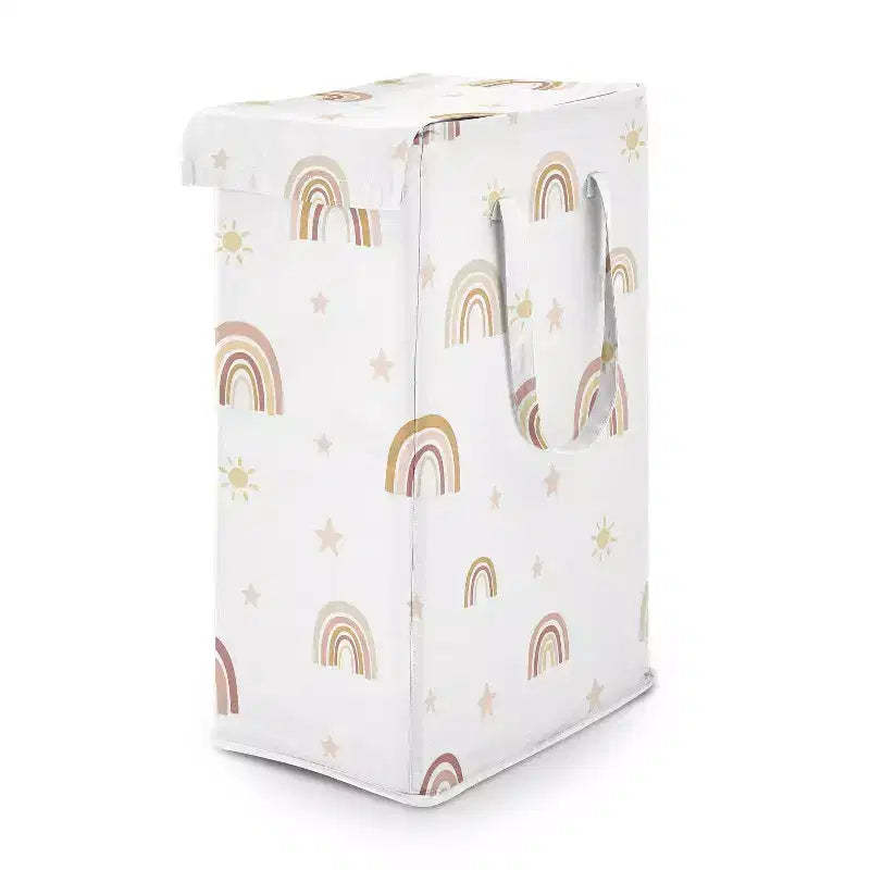 Sweet Jojo Designs Girl Foldable Laundry Hamper with Handles Boho Rainbow Pink Yellow and Beige