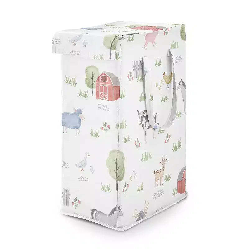 Sweet Jojo Designs Gender Neutral Unisex Foldable Laundry Hamper with Handles Farm Animals Multicolor