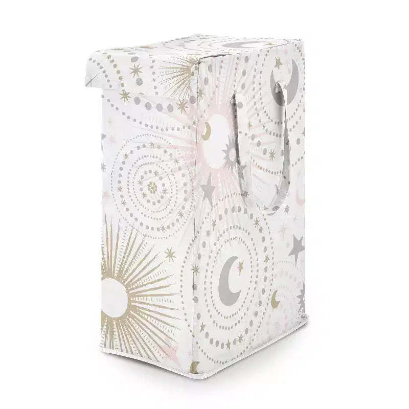Sweet Jojo Designs Girl Foldable Laundry Hamper with Handles Celestial Pink Grey and Gold