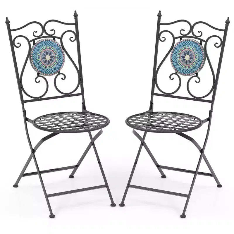 Costway Set of 2/4 Mosaic Chairs for Patio with Decorative Backrest Heavy-Duty Frame