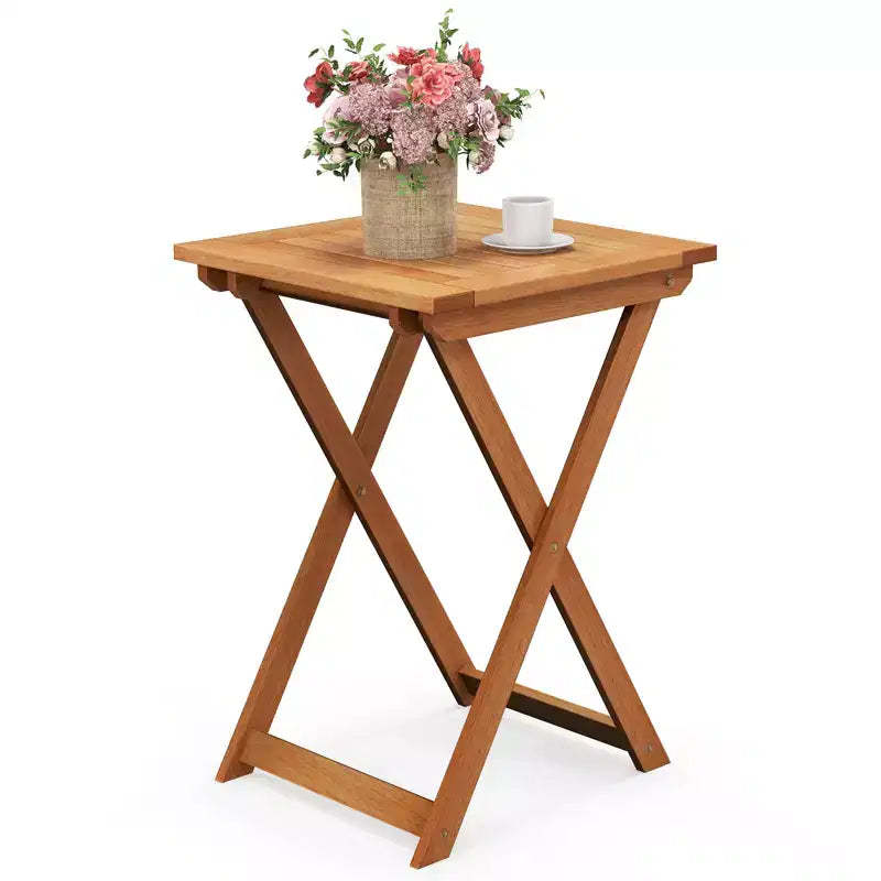 Costway 1/2 PC 20 Inch Patio Folding Table Outdoor Hardwood Bistro Table with Slatted Tabletop