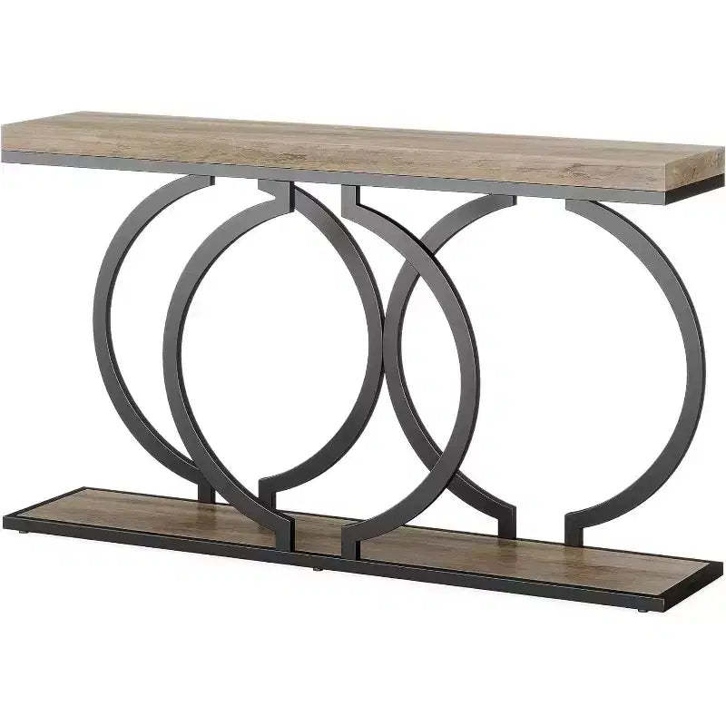 Tribesigns 55 inch Wood Console Table, Narrow Entryway Table with Geometric Metal Frame for Living Room Entrance