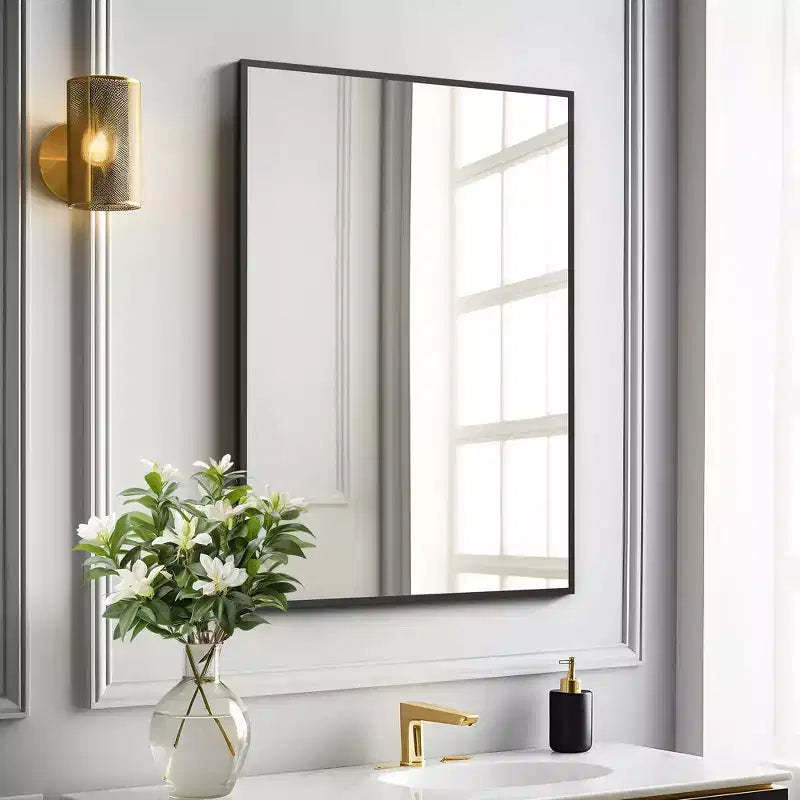 Dovelina Modern Rectangle Metal Frame Decorative Wall Mirror - 38x24, Black