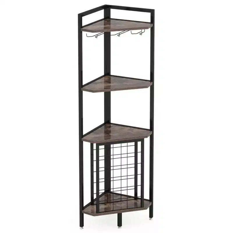 Tribesigns Corner Home Bar Racks, 4-Tier Liquor Shelf with Glass Holder