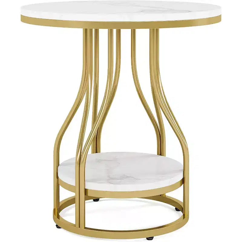 Lantine Modern Round Side Table, 2-Tier End Table with Storage for Couch Side, Sofa Side Table with Metal Frame for Living Room