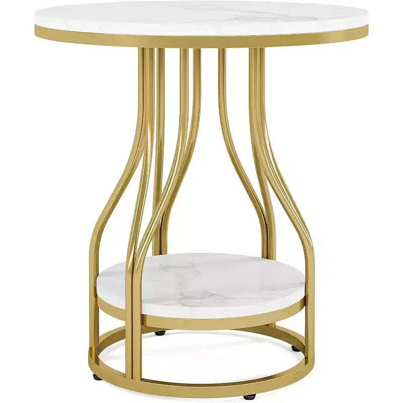 Lantine Modern Round Side Table, 2-Tier End Table with Storage for Couch Side, Sofa Side Table with Metal Frame for Living Room