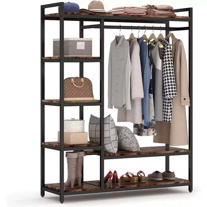Lantine Freestanding Closet Organizer, Heavy Duty Clothes Closet, Portable Garment Rack with 6 Shelves and Hanging rod