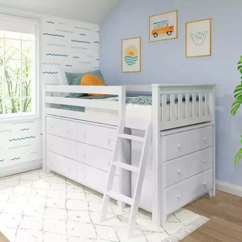 Max & Lily Twin-Size Low Loft with Pull-Out Desk and 3-Drawer Dressers
