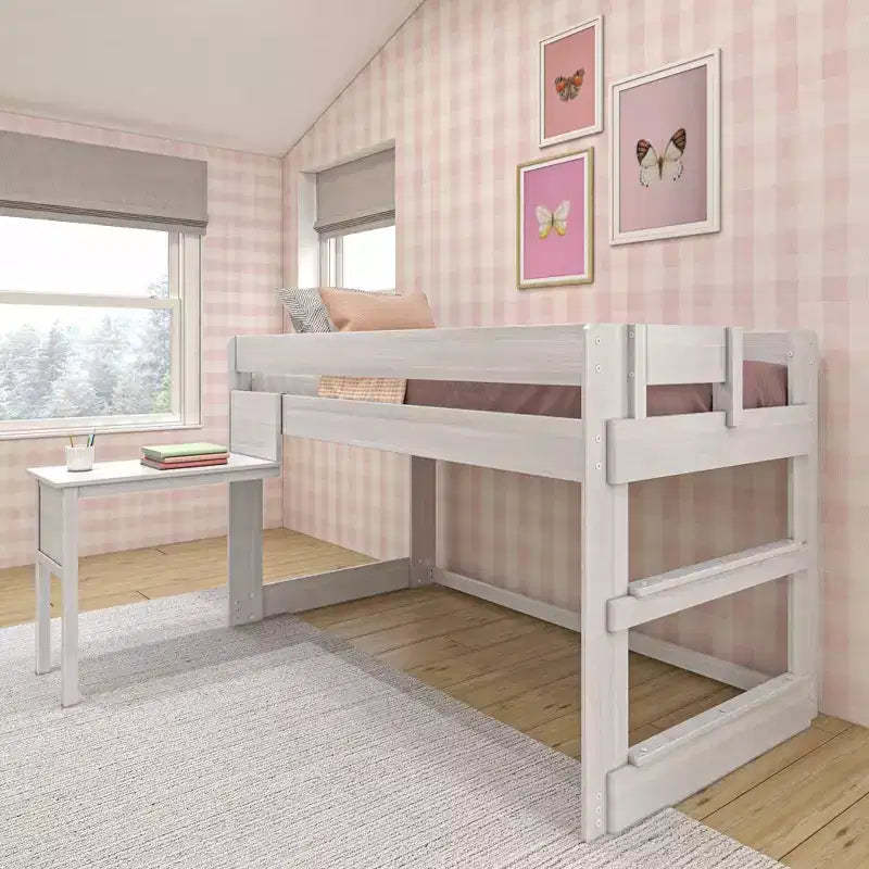 Max & Lily Solid Wood Loft Bed with Desk, Modern Farmhouse High Twin Loft Bed For Kids