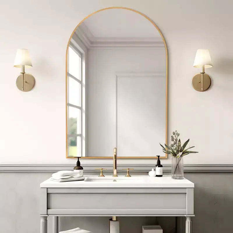 Dovelina 36H x 24 W Modern Arched Vanity Mirror Metal Framed Bathroom Wall Mirror Decorative Leaning Mirror