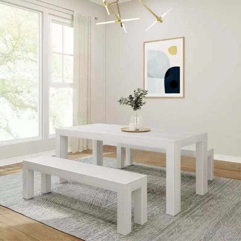 Plank+Beam Solid Wood Modern Dining Table Set with 2 Benches for 6