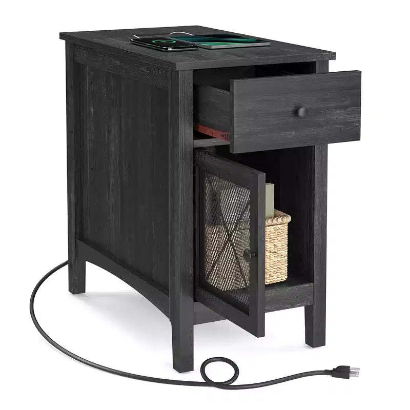 VASAGLE Side Table with Storage, End Table with USB Ports and Outlets, Charging Station, Drawer, Storage Cabinet, Magazine Rack