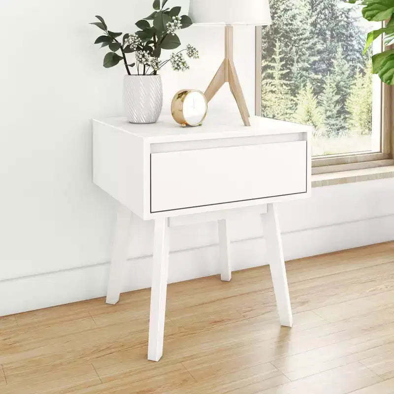 Max & Lily Scandinavian Nightstand, Wood Bedside Side Tables with Storage Drawer for Bedroom