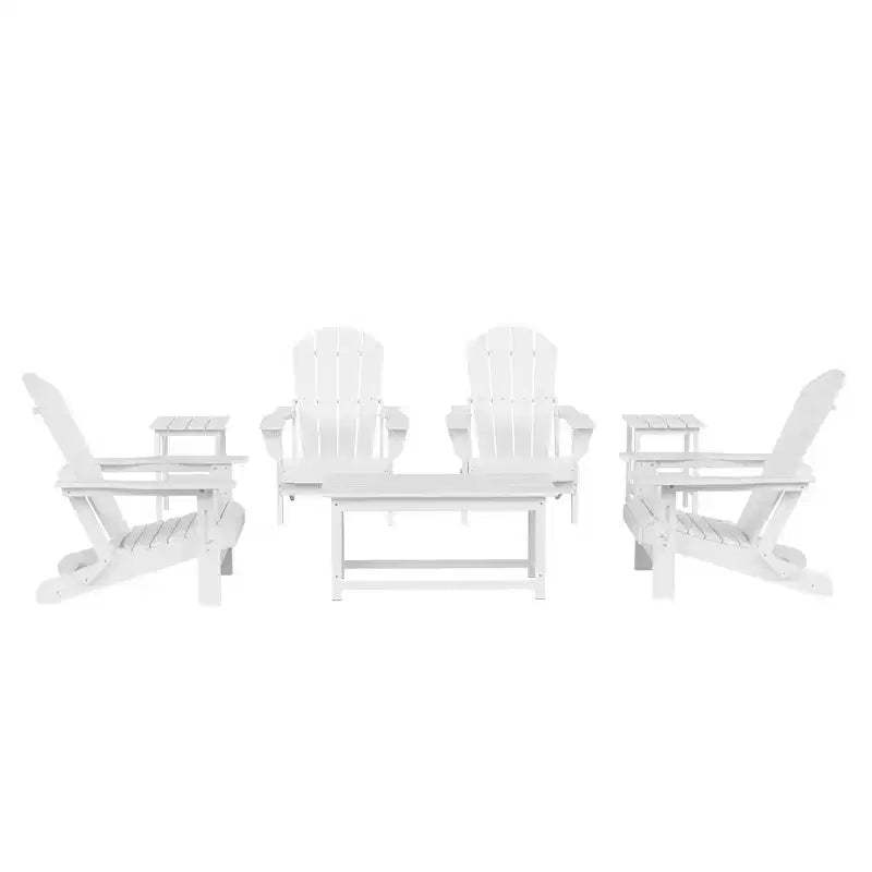 WestinTrends 7 Piece Set Outdoor Folding Adirondack Chairs with Coffee Table Side Table