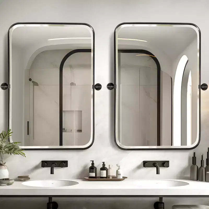 Dovelina Rectangular Metal Frame Pivot Decorative Wall Mirror with Rounded Corners (Set of 2)