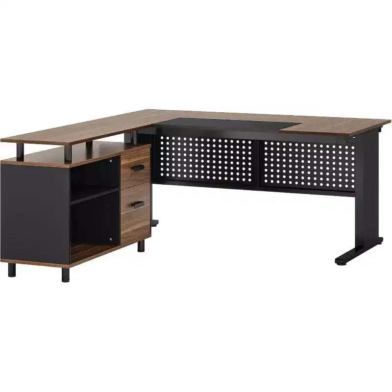 Tribesigns L-Shaped Office Desk, 62.99 Executive Desk with File Cabinet