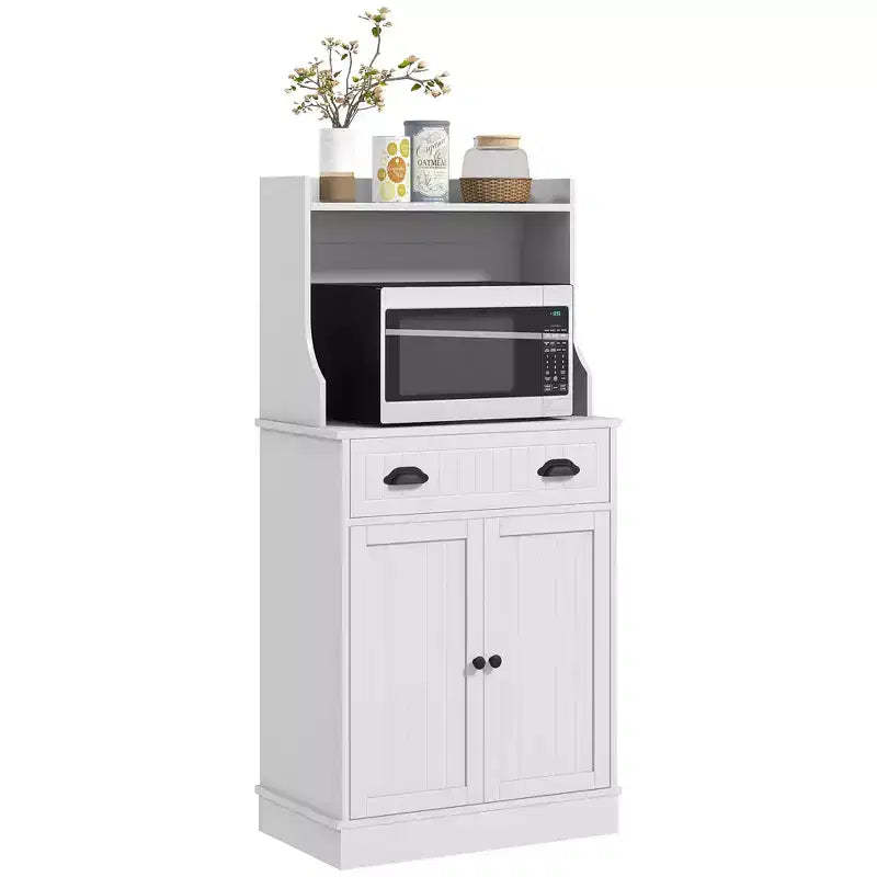 HOMCOM Microwave Cabinet with Drawer, Double Door Cabinet and Adjustable Shelf, Buffet with Hutch and Cable Hole for Kitchen, Dining Room, White