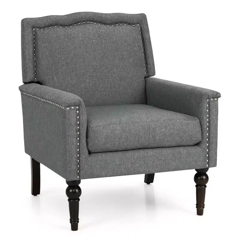 Costway 1/2 PCS Mid-century Modern Armchair with Thick Cushion & Rubber Wood Legs for Living Room Grey