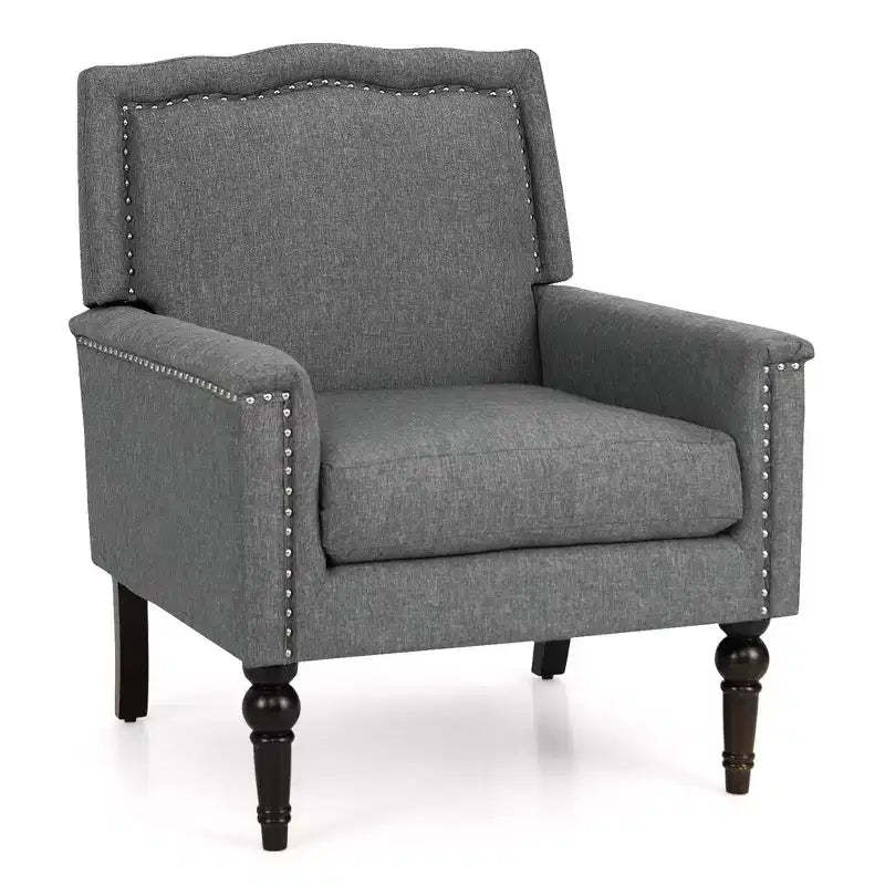 Costway 1/2 PCS Mid-century Modern Armchair with Thick Cushion & Rubber Wood Legs for Living Room Grey