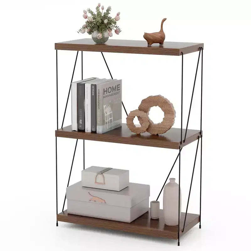 Costway 1/2 PCS 3-Tier Multipurpose Display Rack Freestanding Bookcase with Metal Frame Walnut