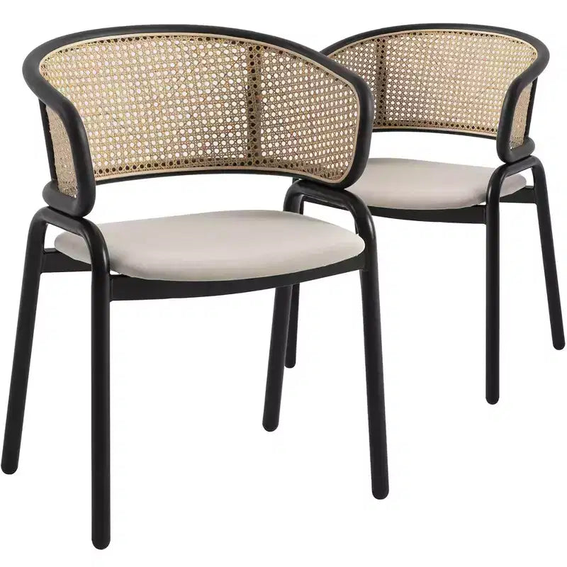 LeisureMod Ervilla Modern Dining Chairs Set of 2  Upholstered Seat, Black Steel Frame, Stylish Dining Room, Kitchen, Cafe, Table Seating