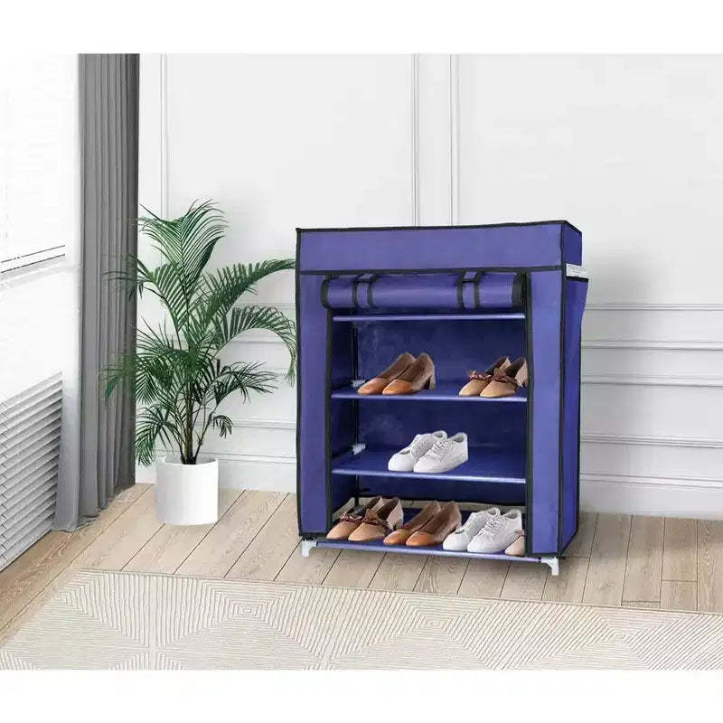 J&V TEXTILES Shoe Rack Organizer Tall Shoe Rack for Closet Entryway 4 Tier Non-Woven Cover Shoe Shelf Holds 12 Pairs