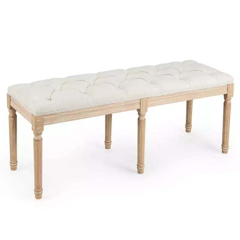 Costway 47 French Vintage Entryway Bench Upholstered Dining Bench with Rubber Wood Legs Beige/Grey