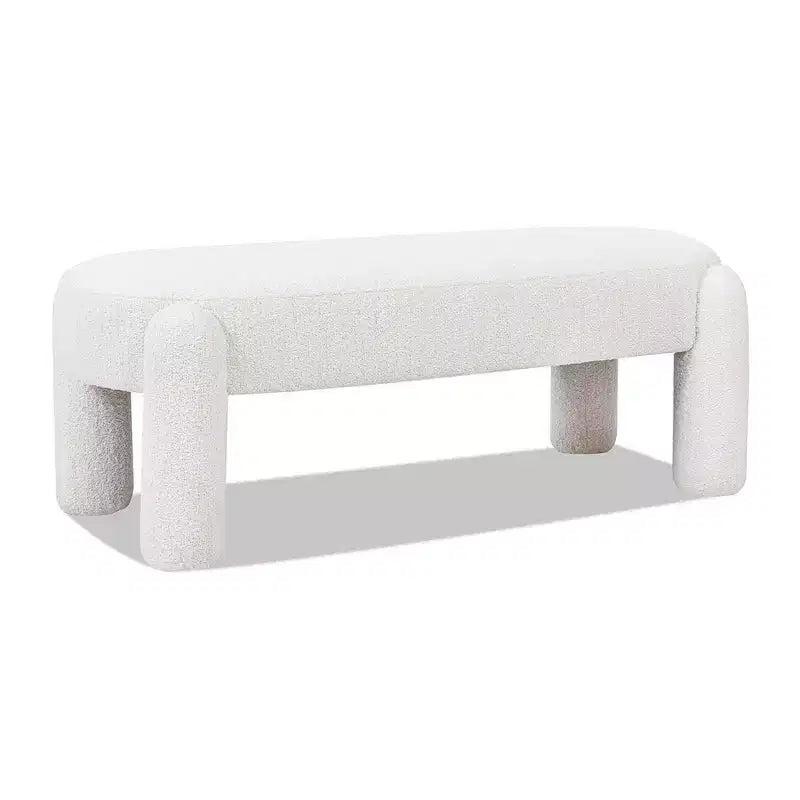 Hugo 49 Oval Fully Upholstered Bench, Milk Cream White Boucle