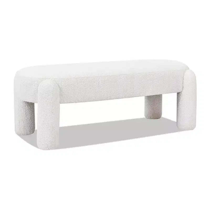 Hugo 49 Oval Fully Upholstered Bench, Milk Cream White Boucle