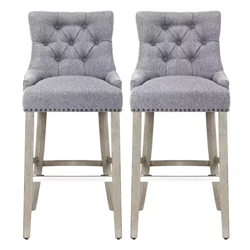 WestinTrends 29 Linen Tufted Buttons Upholstered Wingback Bar Stool (Set of 2), Gray