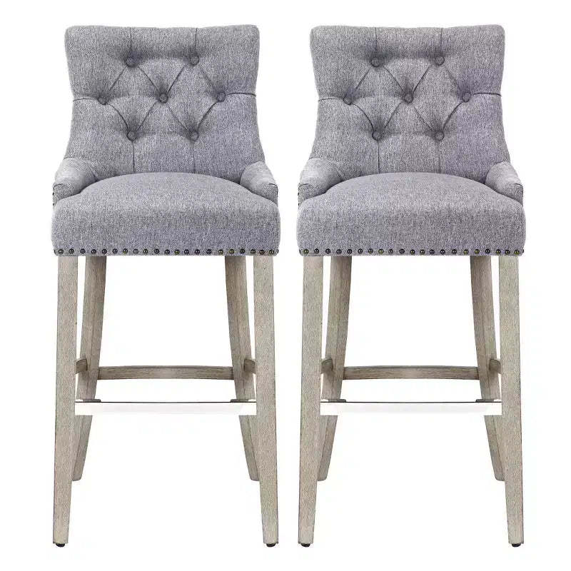 WestinTrends 29 Linen Tufted Buttons Upholstered Wingback Bar Stool (Set of 2), Gray