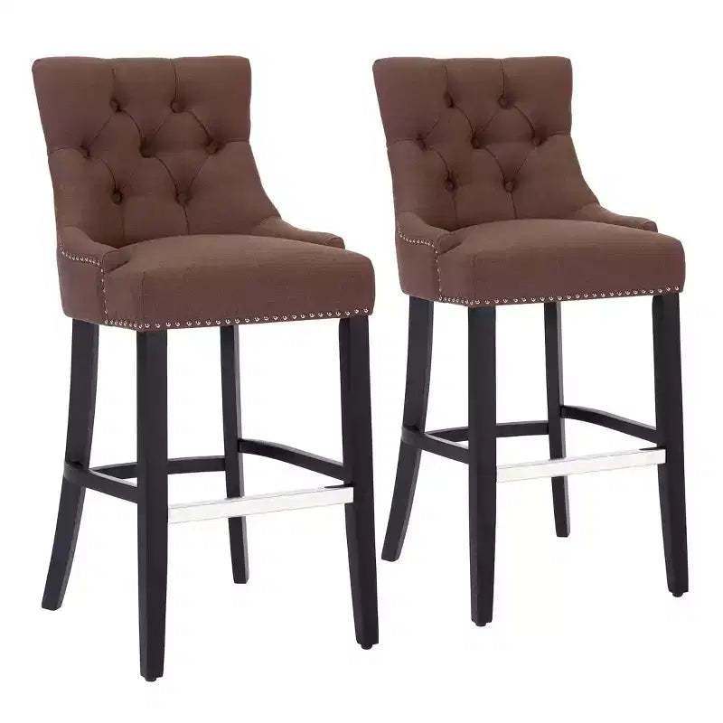 WestinTrends 29 Linen Tufted Buttons Upholstered Wingback Bar Stool (Set of 2), Brown