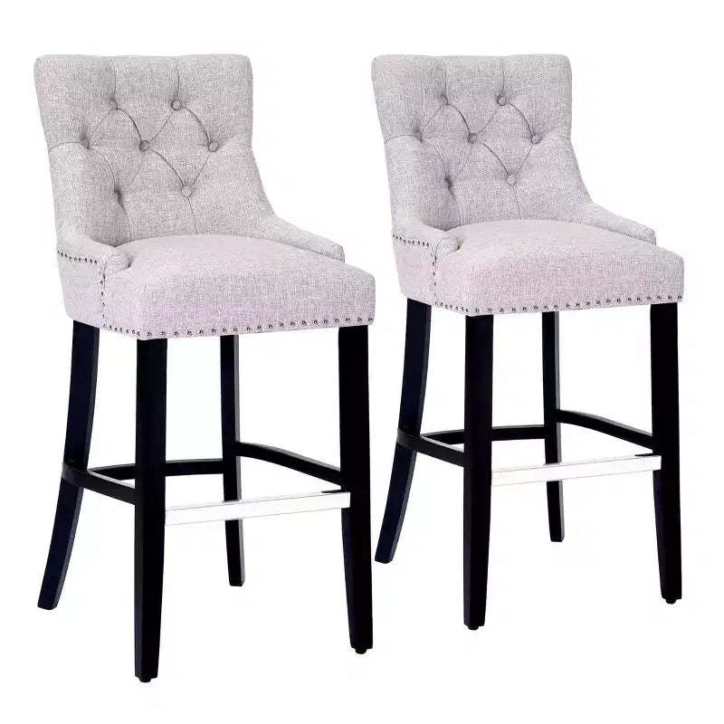 WestinTrends 29 Linen Tufted Buttons Upholstered Wingback Bar Stool (Set of 2), Light Gray