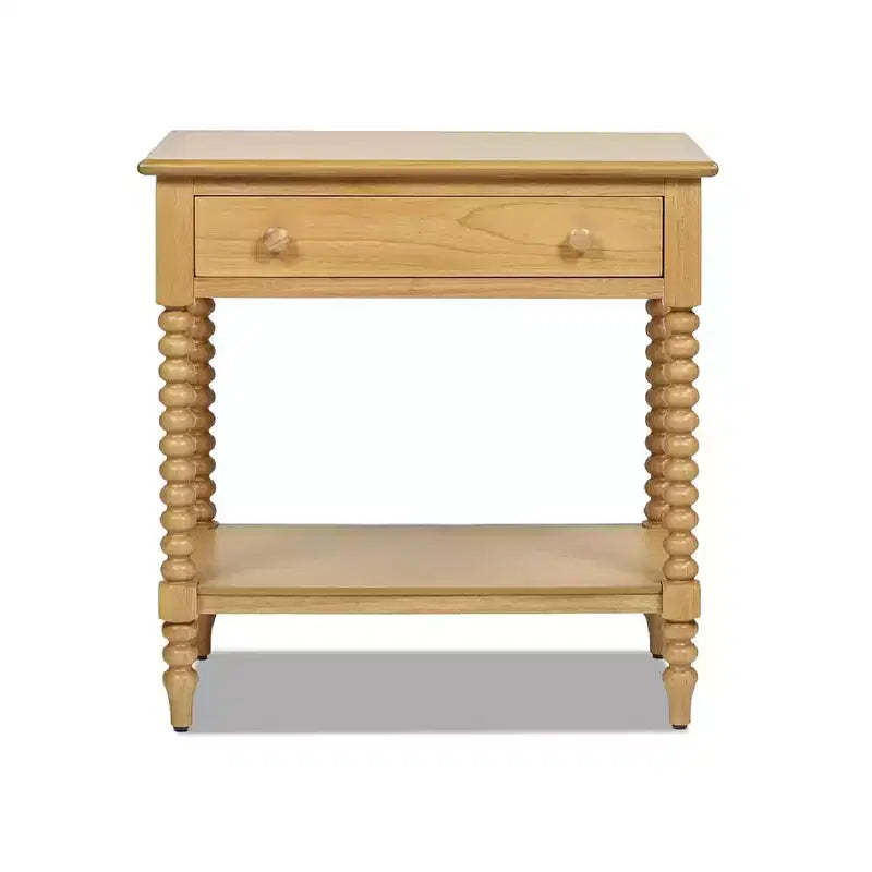 Easton 28 Modern Farmhouse Turned 1-Drawer Storage Side Table with Shelf, Natural Brown Wood