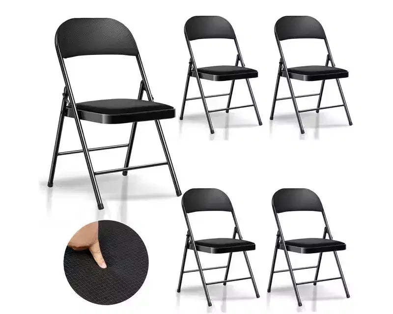 SUGIFT Black Padded Fabric Folding Chair Set of 4